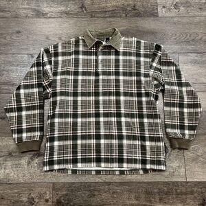 Vintage 90’s Structure Brown Plaid Polo Rugby Shirt LS Made In USA Men’s Medium